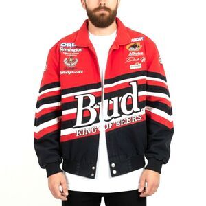 Budweiser Dale Earnhardt Jr NASCAR Racing Jacket Embroidered Red Black - Size L